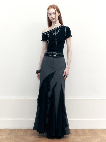 AnnoMundi Two Tone Striped Reversible Mermaid Maxi Skirt
