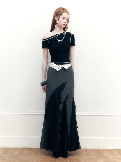 AnnoMundi Two Tone Striped Reversible Mermaid Maxi Skirt