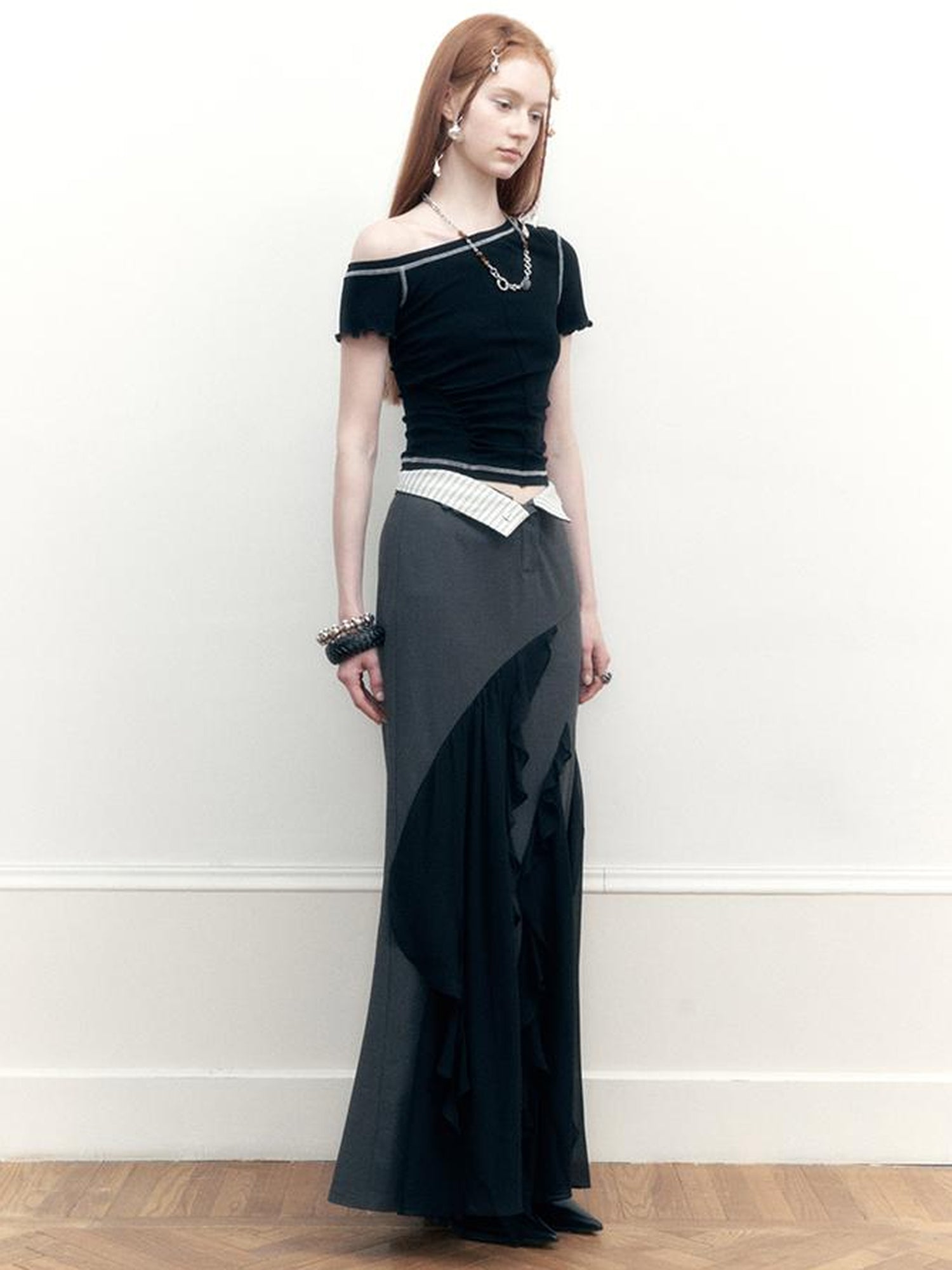 AnnoMundi Two Tone Striped Reversible Mermaid Maxi Skirt