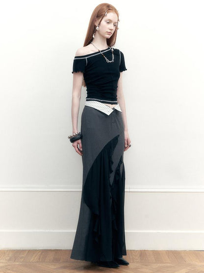 AnnoMundi Two Tone Striped Reversible Mermaid Maxi Skirt