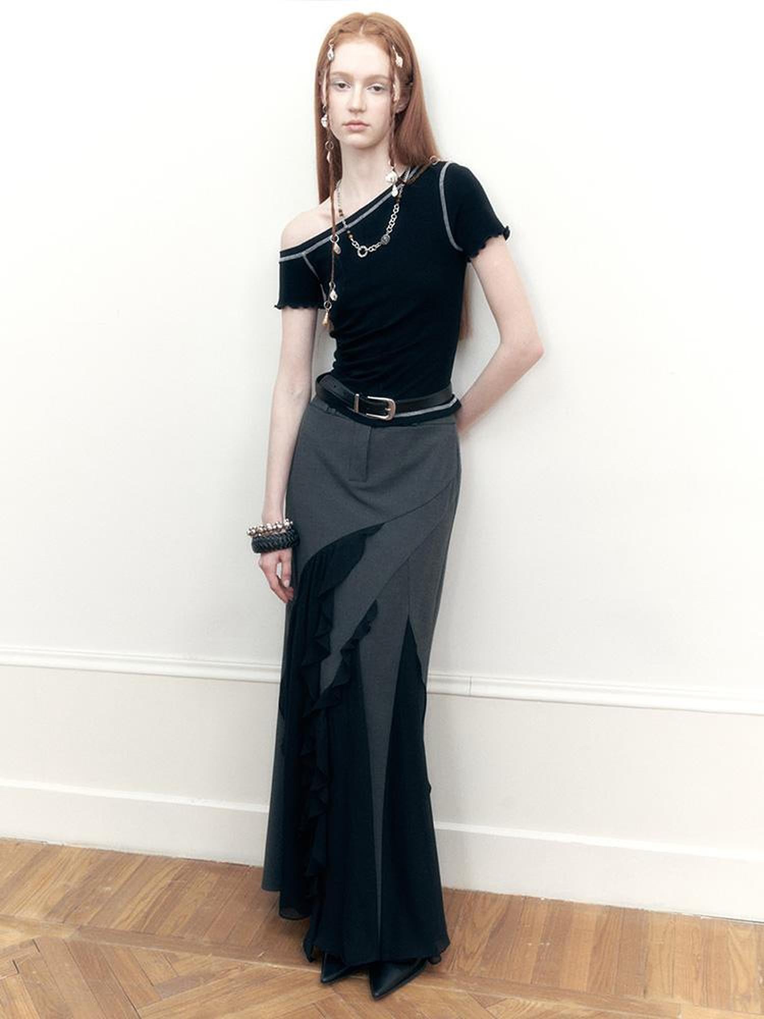 AnnoMundi Two Tone Striped Reversible Mermaid Maxi Skirt