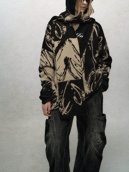 AnnoMundi V-Neck Abstract Doodle Heart Cardigan