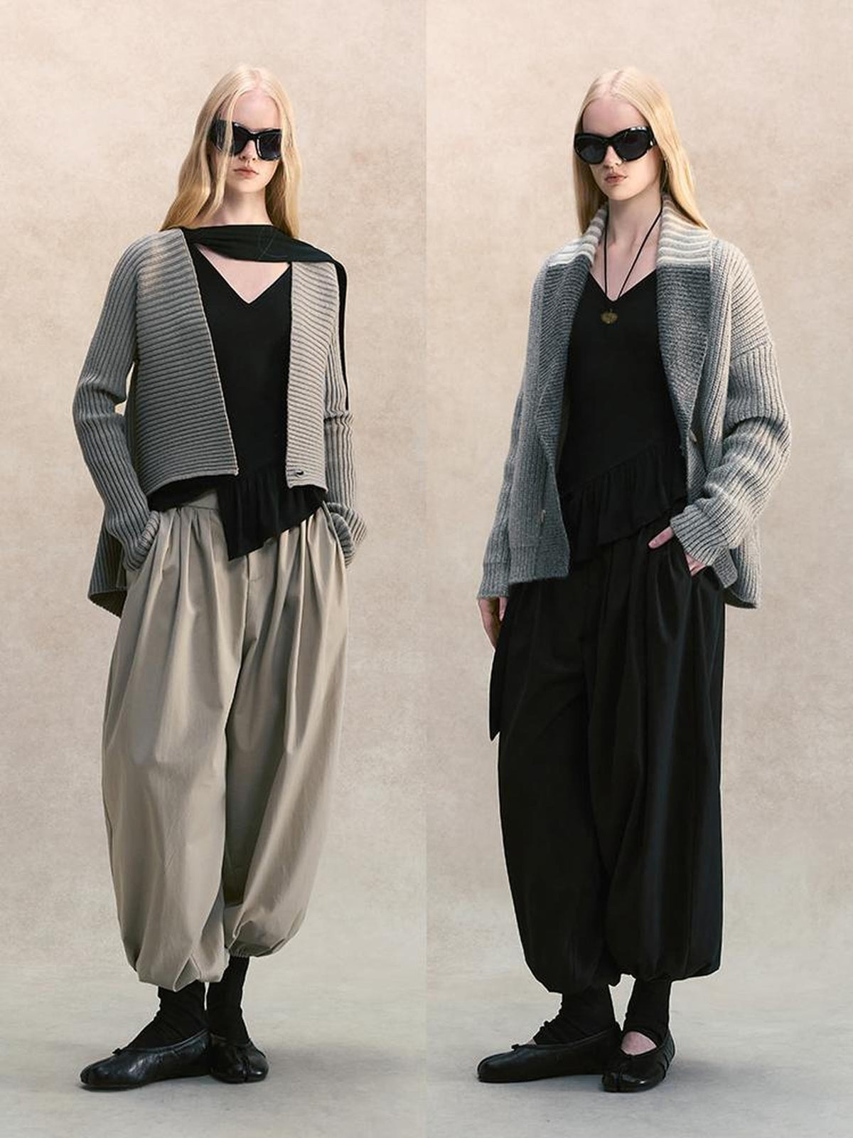 AnnoMundi V-neck Ribbon Scarf Deconstructed Brushed Women&