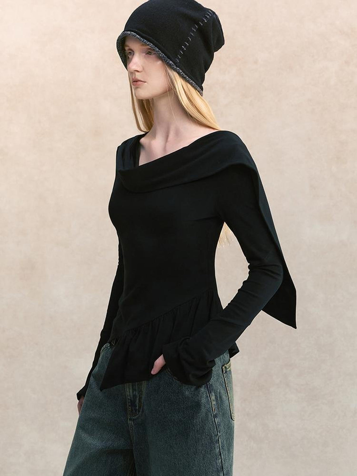 AnnoMundi V-neck Ribbon Scarf Deconstructed Brushed Women&