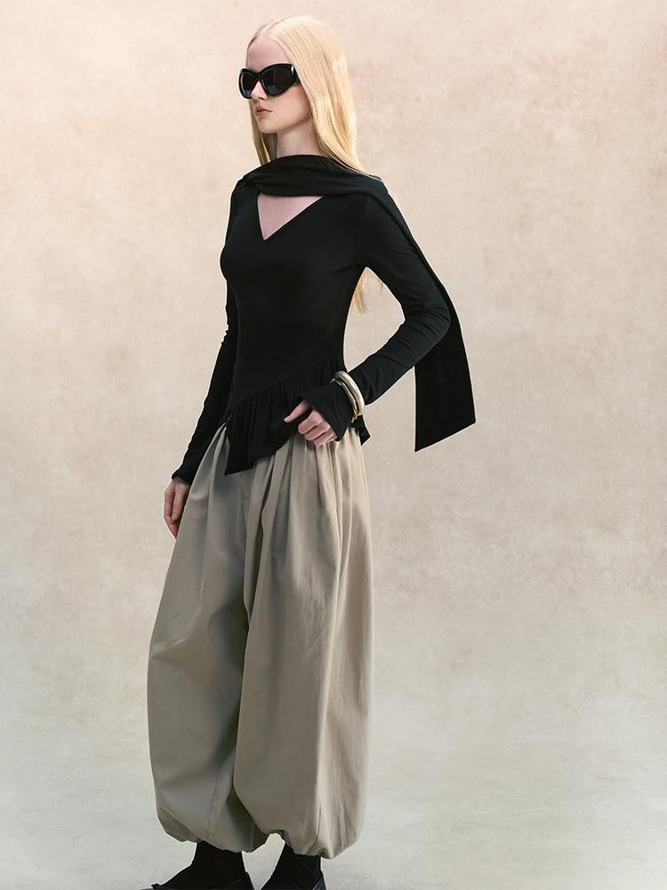 AnnoMundi V-neck Ribbon Scarf Deconstructed Brushed Women&
