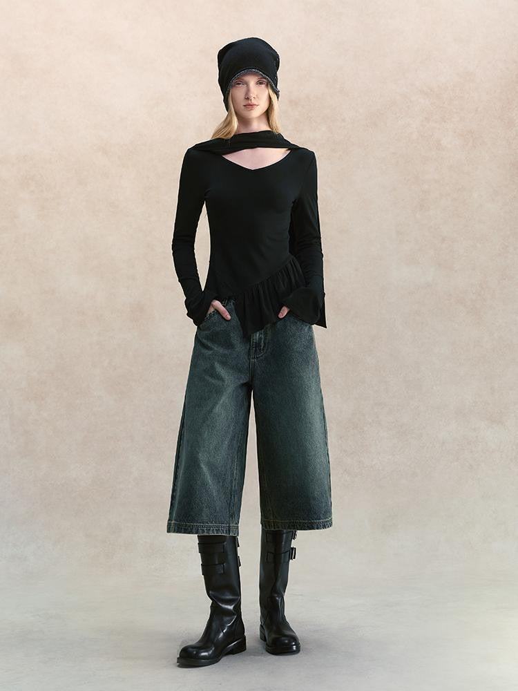 AnnoMundi V-neck Ribbon Scarf Deconstructed Brushed Women&