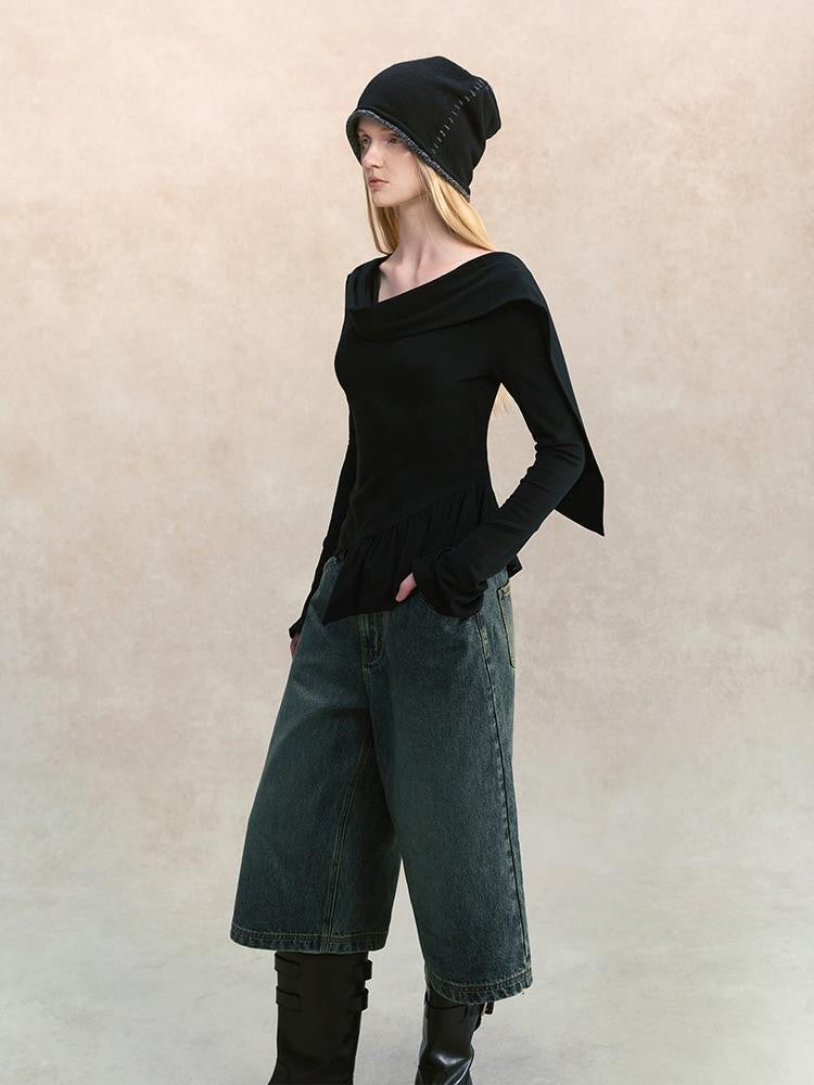 AnnoMundi V-neck Ribbon Scarf Deconstructed Brushed Women&