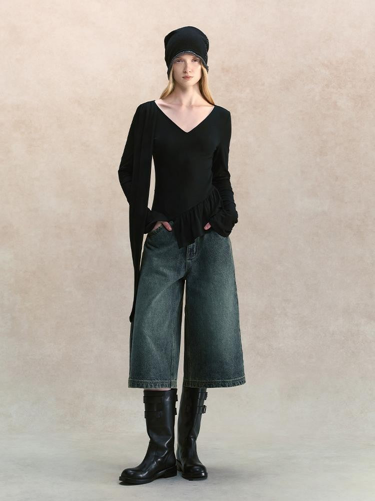 AnnoMundi V-neck Ribbon Scarf Deconstructed Brushed Women&