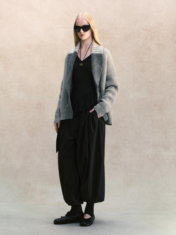AnnoMundi V-neck Ribbon Scarf Deconstructed Brushed Women&