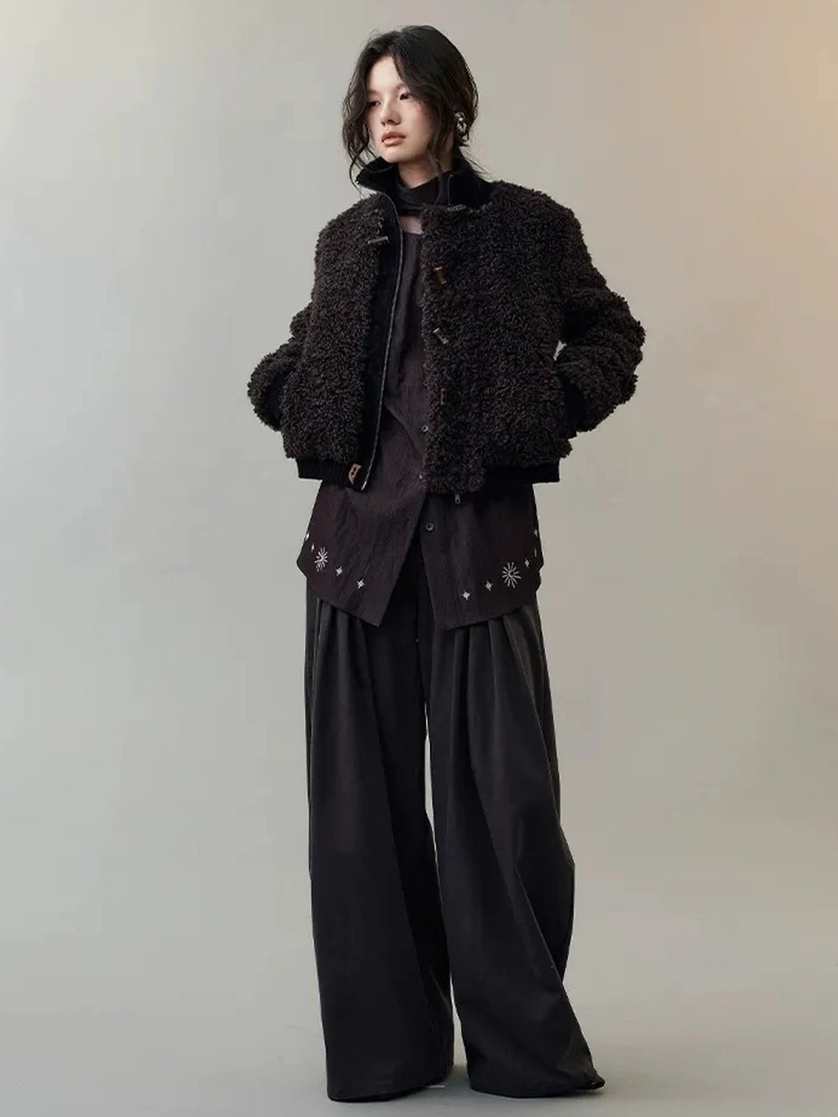 AnnoMundi Velvet Weave Knot Trimmed Leather Fur Jacket Jacket