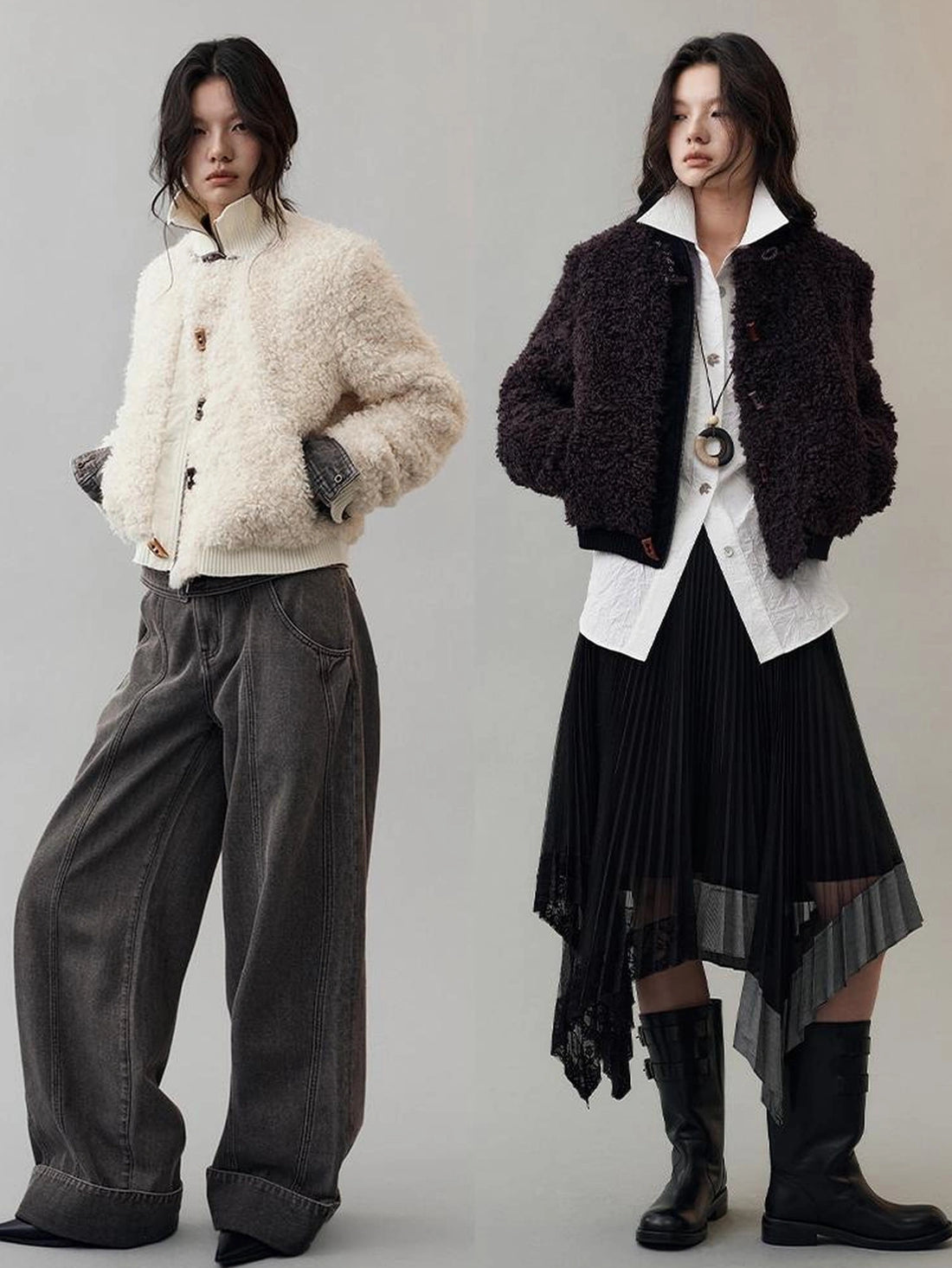 AnnoMundi Velvet Weave Knot Trimmed Leather Fur Jacket Jacket