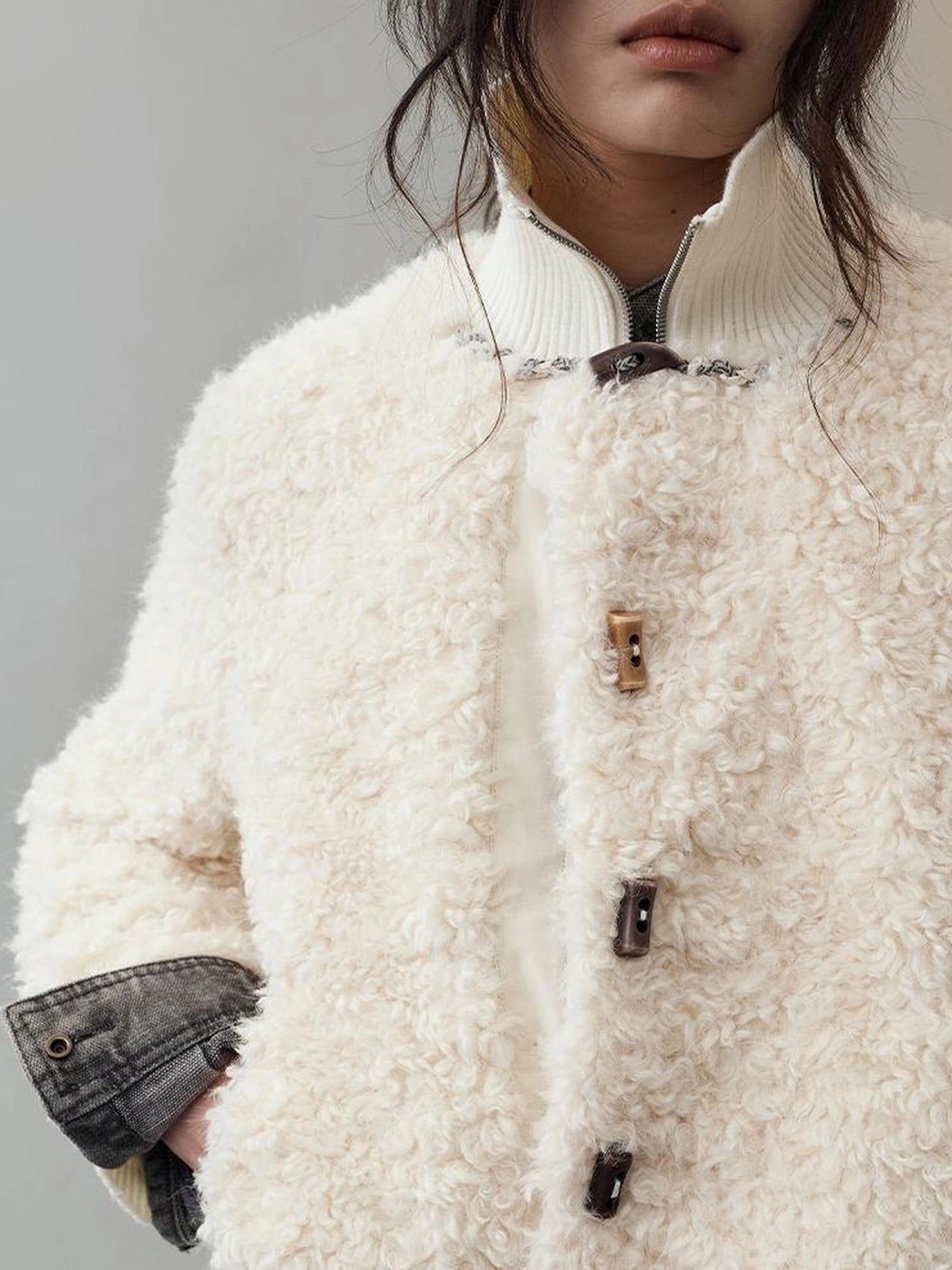 AnnoMundi Velvet Weave Knot Trimmed Leather Fur Jacket Jacket