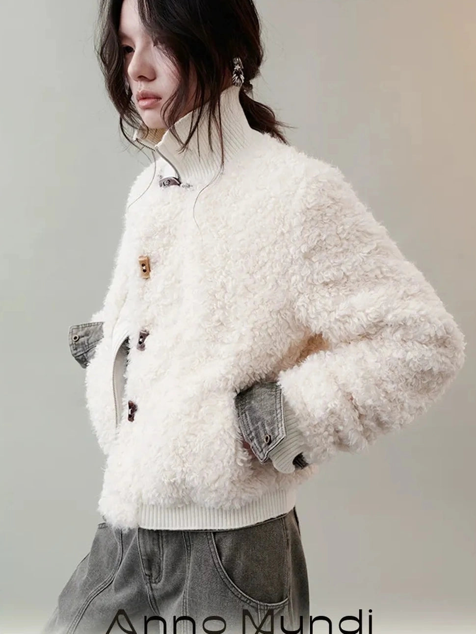 AnnoMundi Velvet Weave Knot Trimmed Leather Fur Jacket Jacket