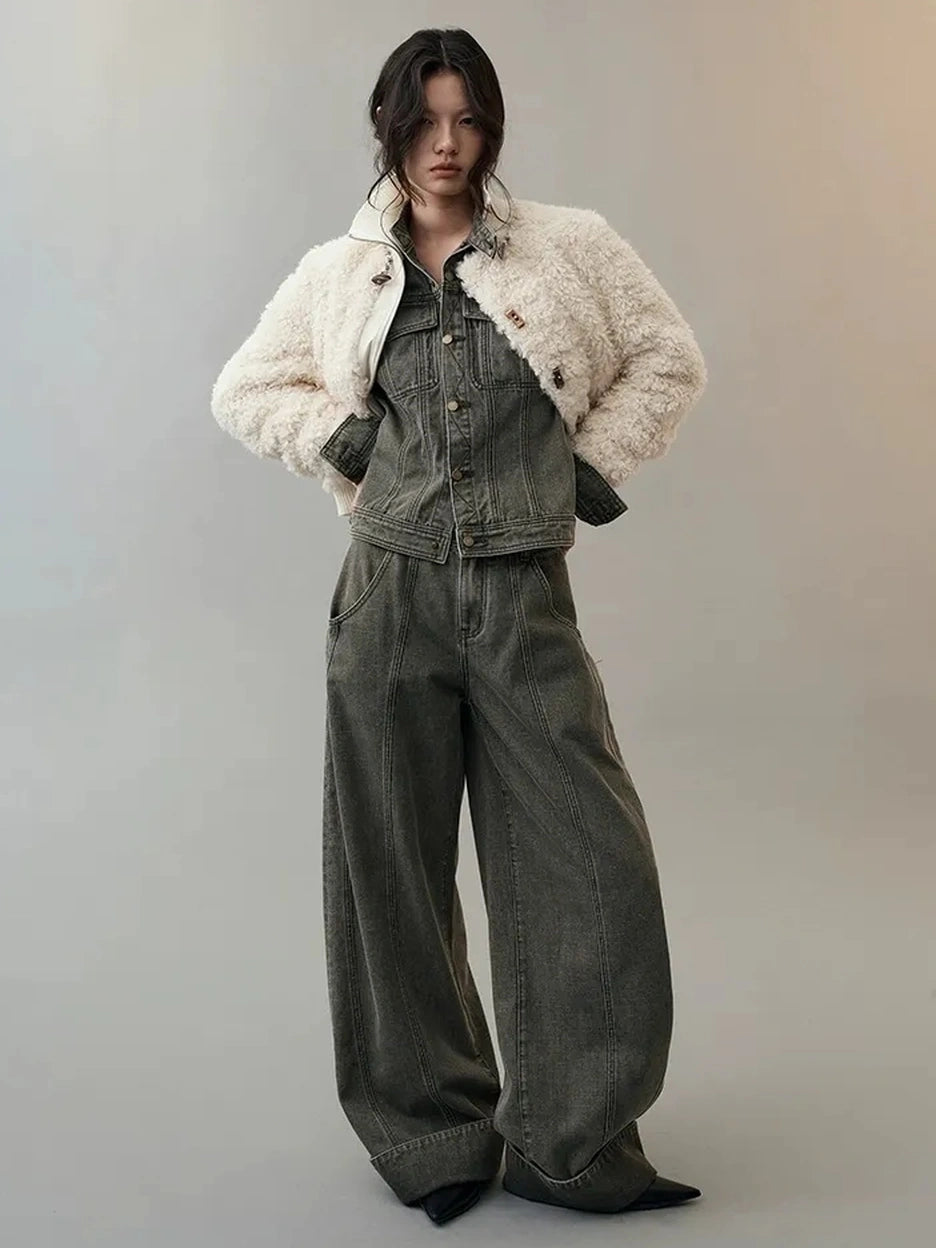 AnnoMundi Velvet Weave Knot Trimmed Leather Fur Jacket Jacket