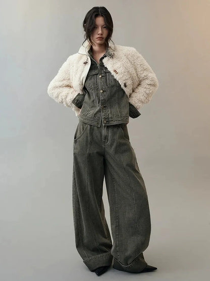 AnnoMundi Velvet Weave Knot Trimmed Leather Fur Jacket Jacket