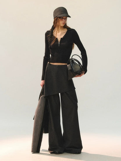 AnnoMundi Versatile Mid Rise Straight Leg Tailored Dark Gray Ladies Pants