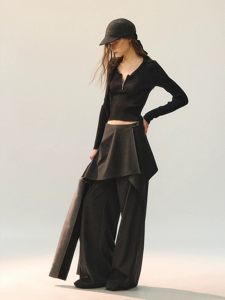 AnnoMundi Versatile Mid Rise Straight Leg Tailored Dark Gray Ladies Pants