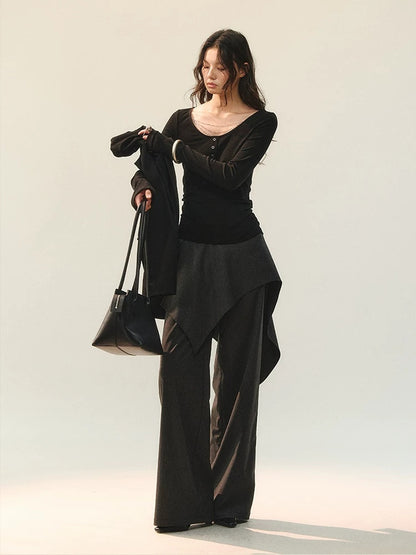 AnnoMundi Versatile Mid Rise Straight Leg Tailored Dark Gray Ladies Pants