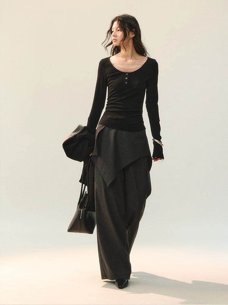 AnnoMundi Versatile Mid Rise Straight Leg Tailored Dark Gray Ladies Pants
