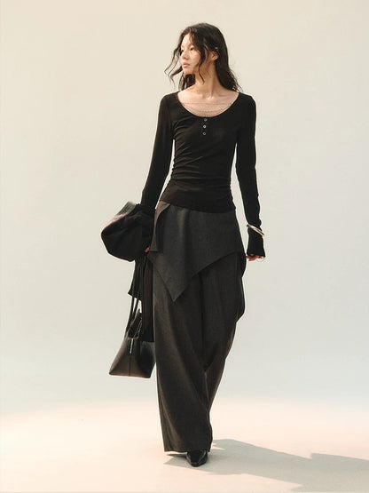 AnnoMundi Versatile Mid Rise Straight Leg Tailored Dark Gray Ladies Pants