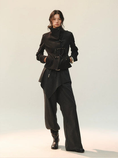 AnnoMundi Versatile Mid Rise Straight Leg Tailored Dark Gray Ladies Pants