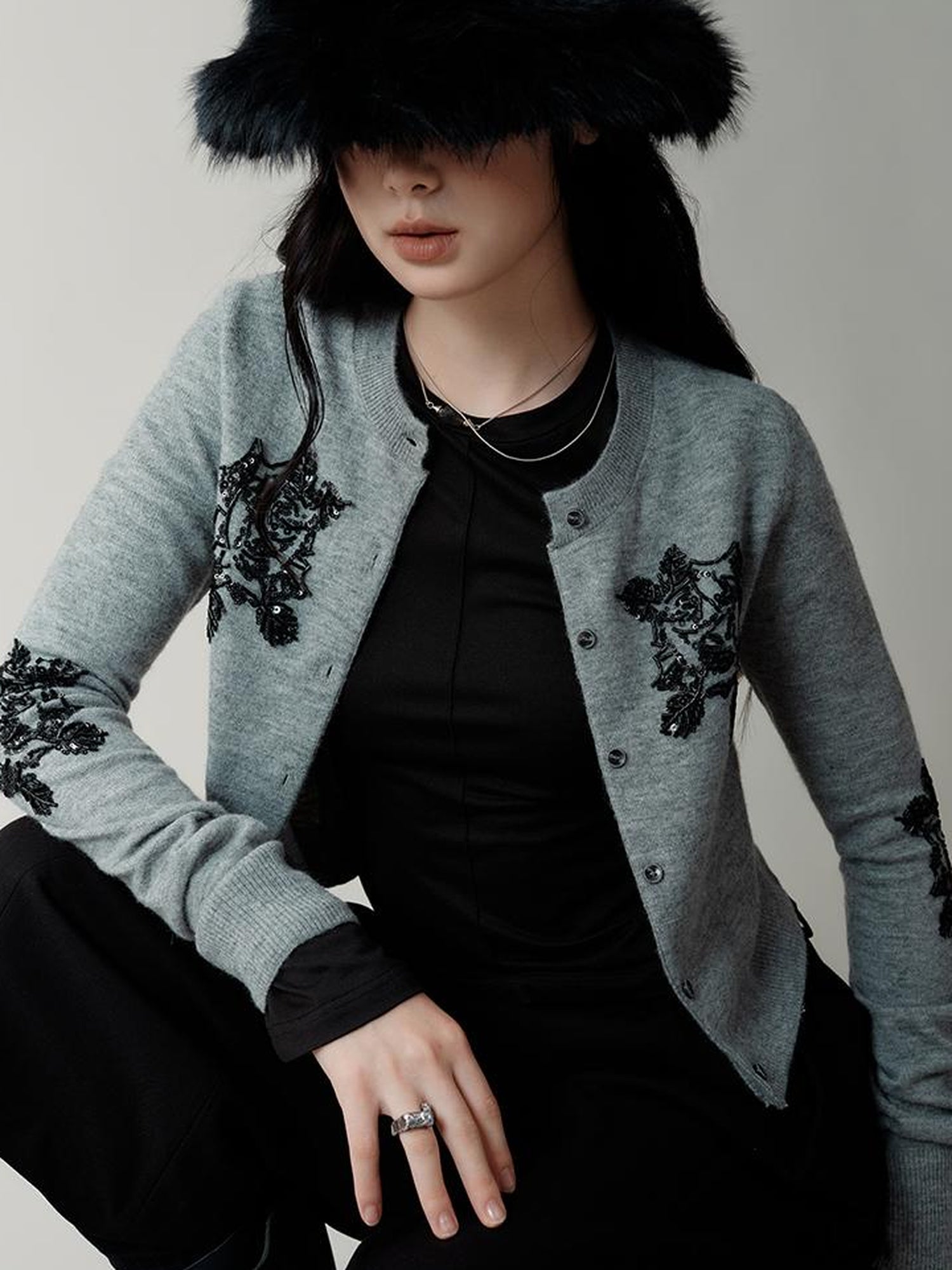 AnnoMundi Vintage Beaded Embroidery Knit Cardigan