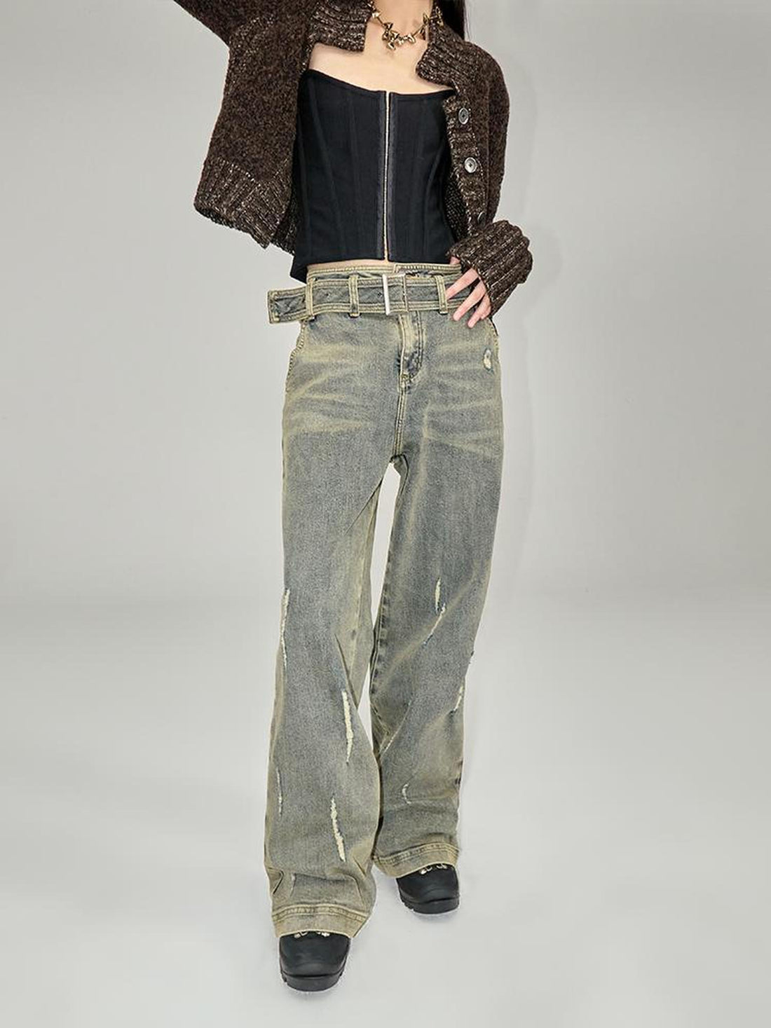 AnnoMundi Vintage Blue Cracked Flare Jeans