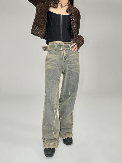 AnnoMundi Vintage Blue Cracked Flare Jeans