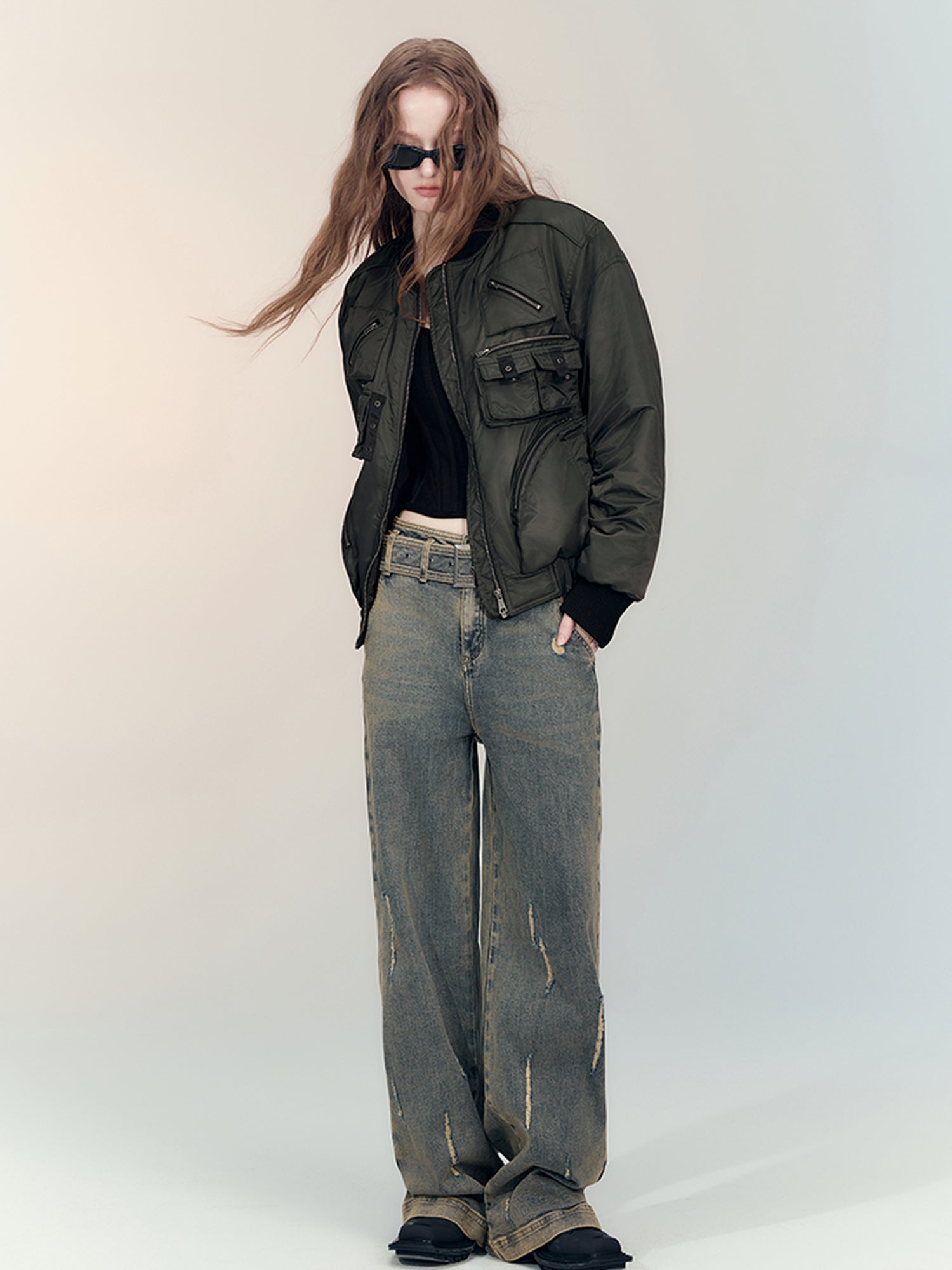 AnnoMundi Vintage Blue Cracked Flare Jeans
