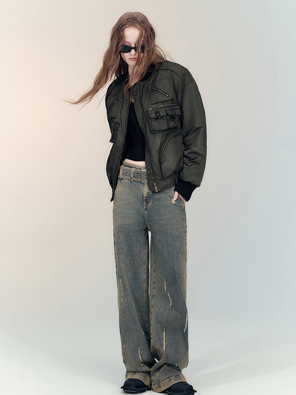 AnnoMundi Vintage Blue Cracked Flare Jeans