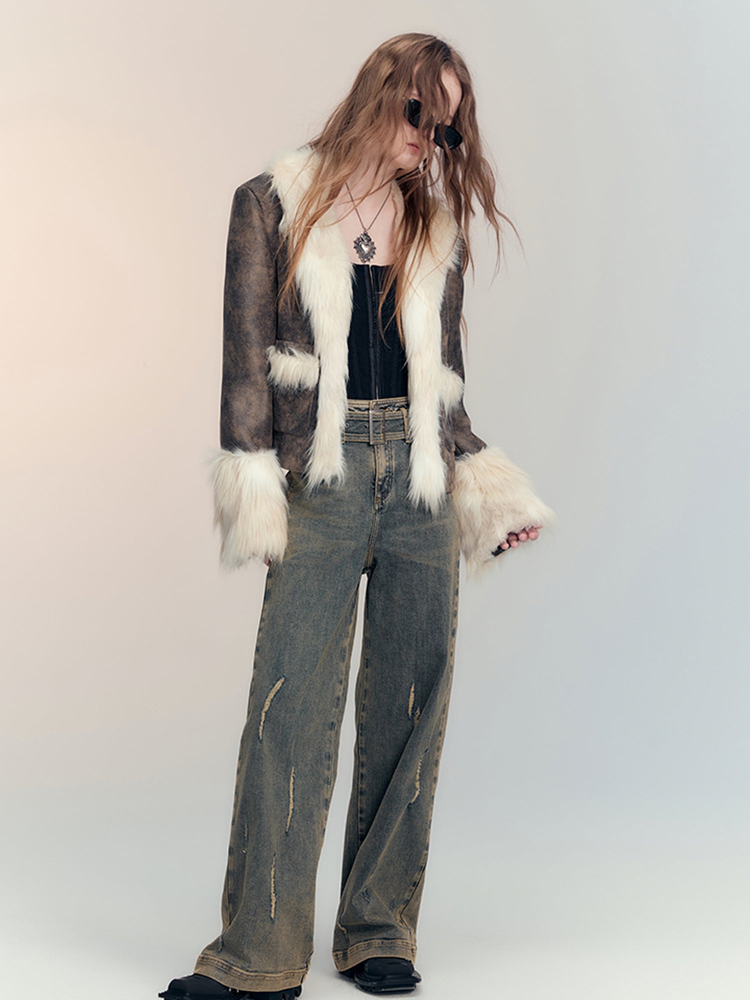 AnnoMundi Vintage Blue Cracked Flare Jeans