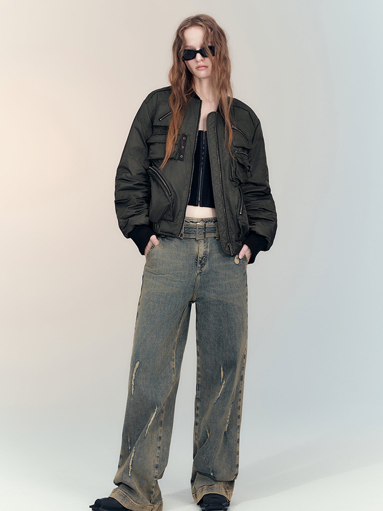 AnnoMundi Vintage Blue Cracked Flare Jeans