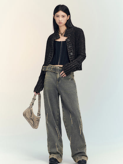 AnnoMundi Vintage Blue Cracked Flare Jeans