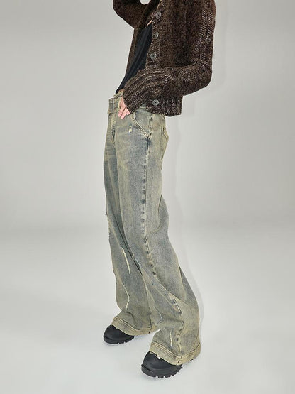 AnnoMundi Vintage Blue Cracked Flare Jeans