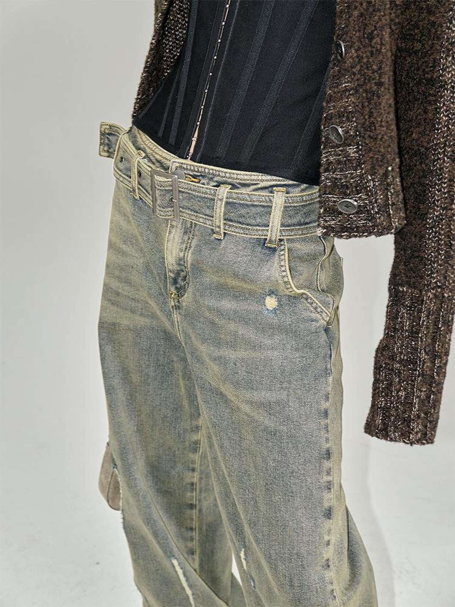 AnnoMundi Vintage Blue Cracked Flare Jeans