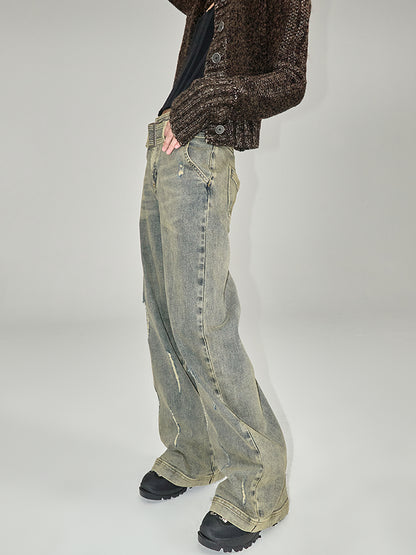 AnnoMundi Vintage Blue Cracked Flare Jeans