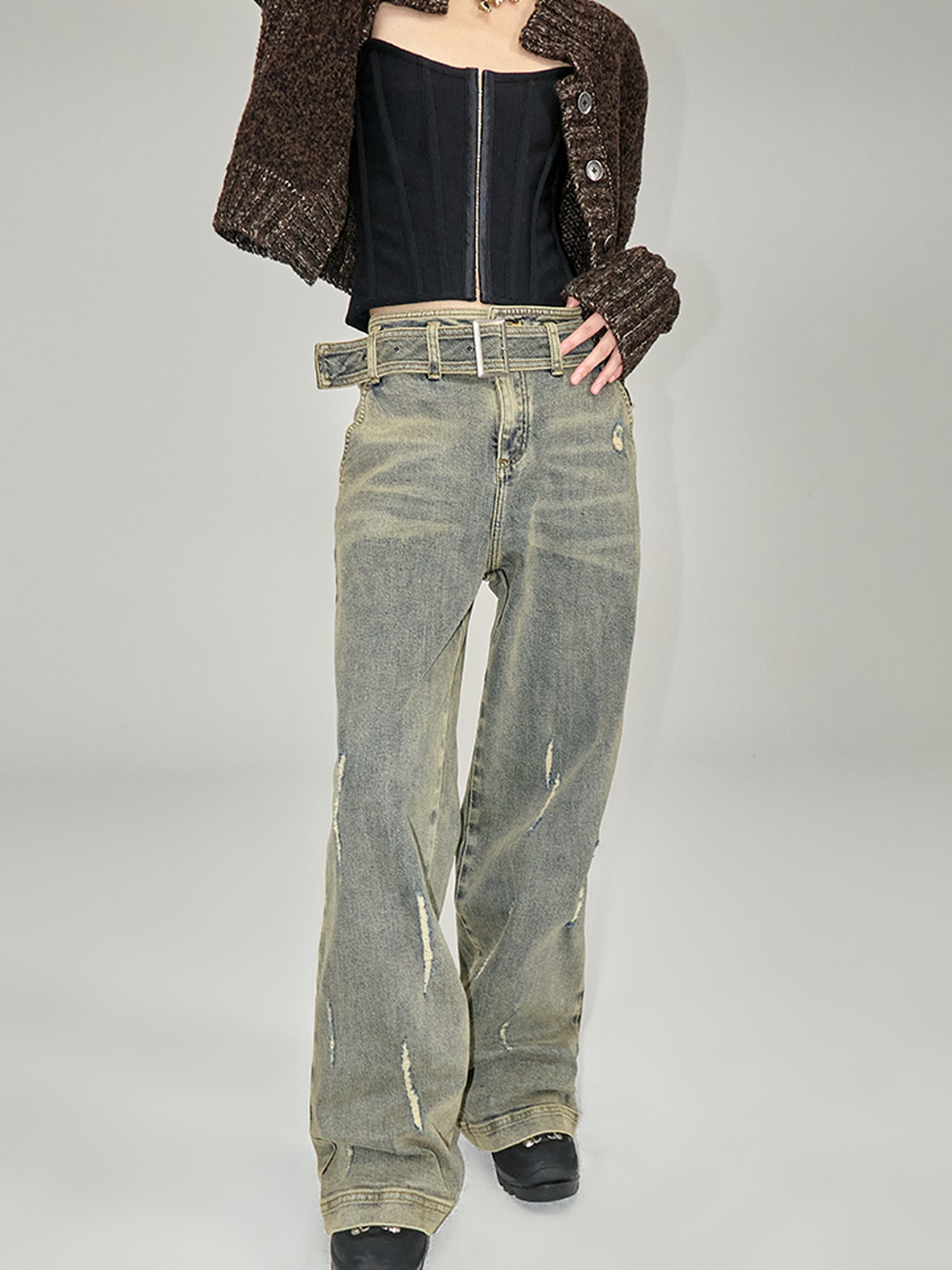 AnnoMundi Vintage Blue Cracked Flare Jeans