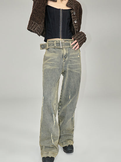 AnnoMundi Vintage Blue Cracked Flare Jeans