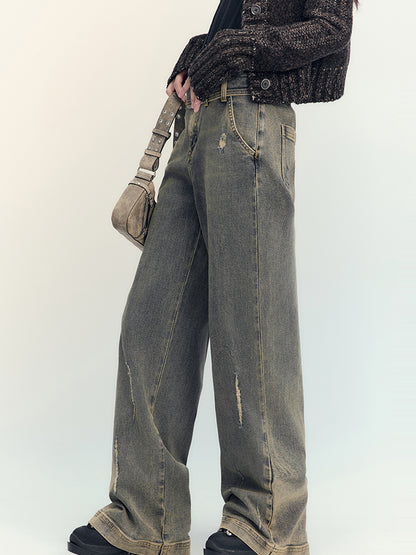 AnnoMundi Vintage Blue Cracked Flare Jeans