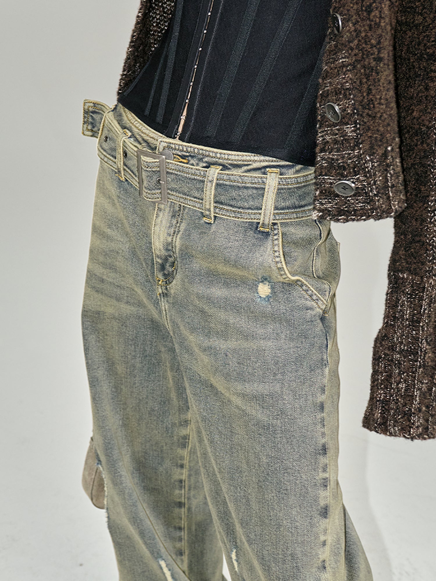 AnnoMundi Vintage Blue Cracked Flare Jeans