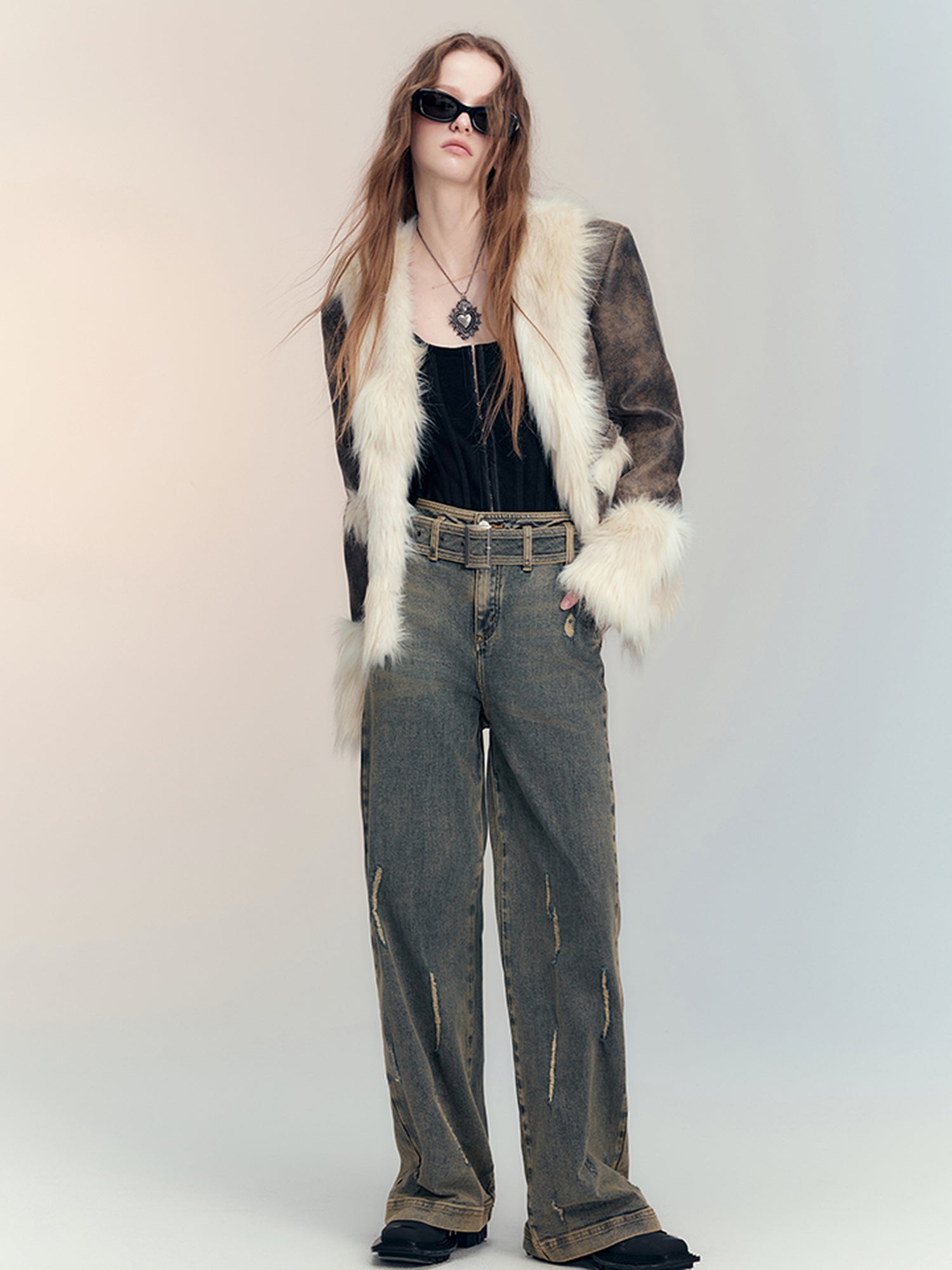 AnnoMundi Vintage Blue Cracked Flare Jeans