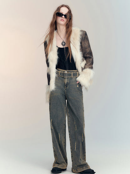 AnnoMundi Vintage Blue Cracked Flare Jeans