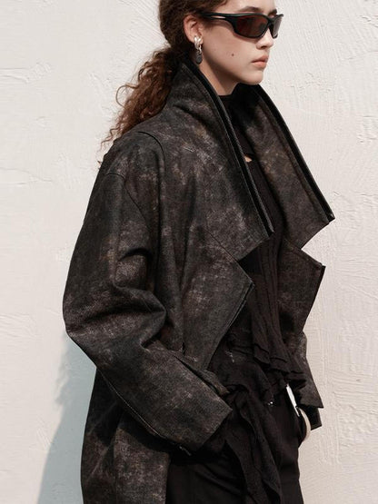 AnnoMundi Vintage Distressed Denim Leather Patchwork Coat
