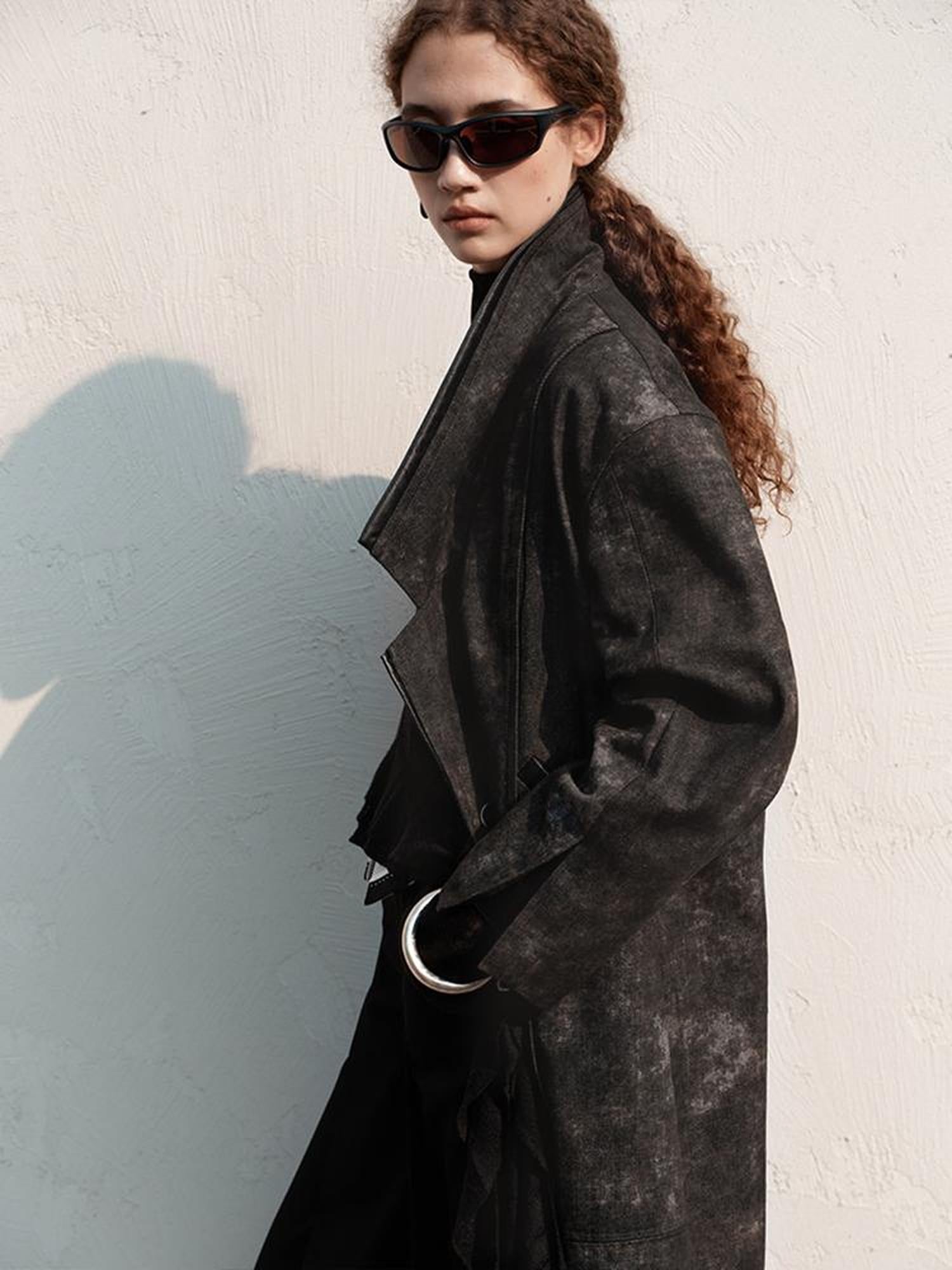 AnnoMundi Vintage Distressed Denim Leather Patchwork Coat