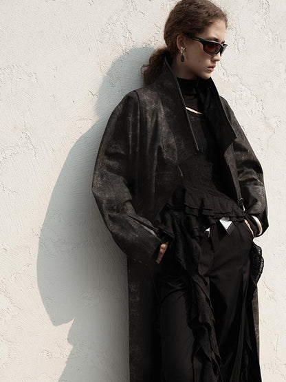 AnnoMundi Vintage Distressed Denim Leather Patchwork Coat