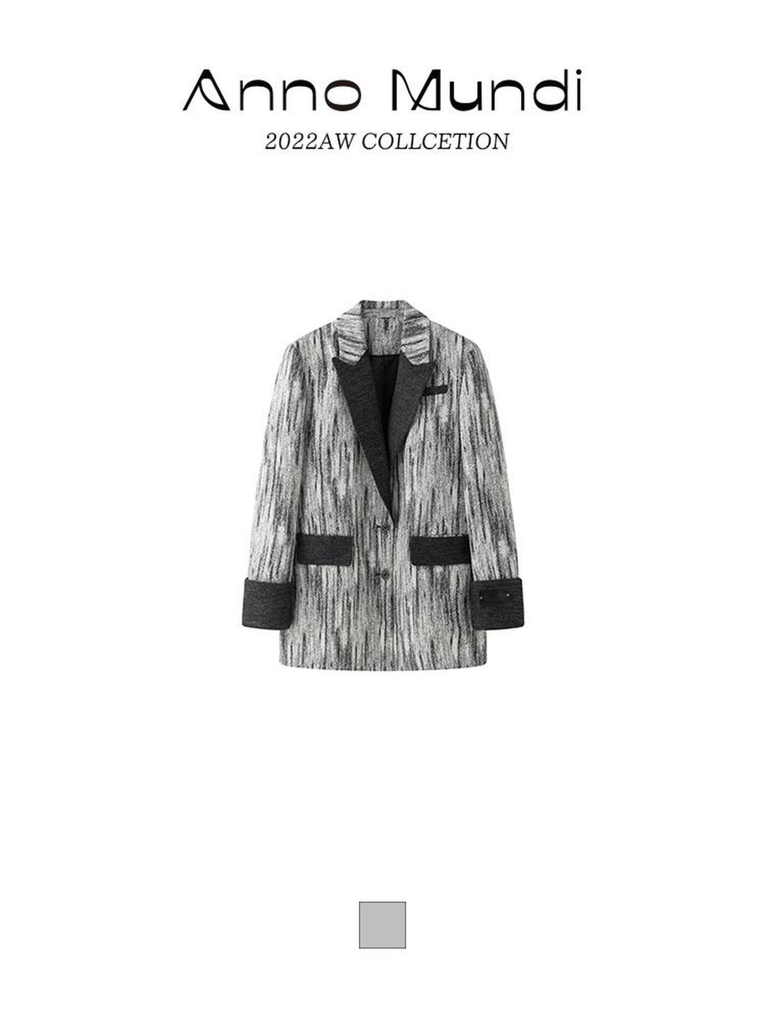 AnnoMundi Vintage Ink Print Textured Colorblock Oversized Single Breasted Women&