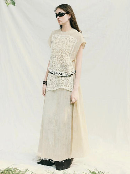 Vintage Lace Trimmed Silhouette Dress