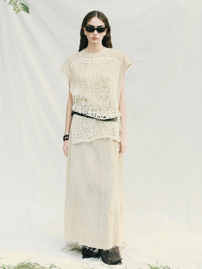 Vintage Lace Trimmed Silhouette Dress