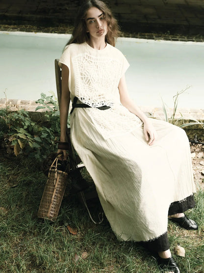 Vintage Lace Trimmed Silhouette Dress