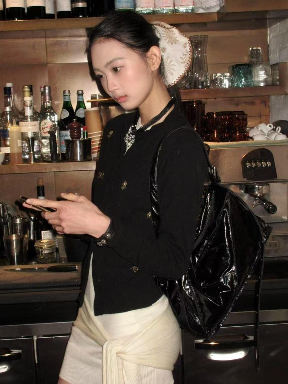 AnnoMundi Vintage Noir Bow Knit Cardigan V Neck Long Sleeve Open Front Draped Tassel